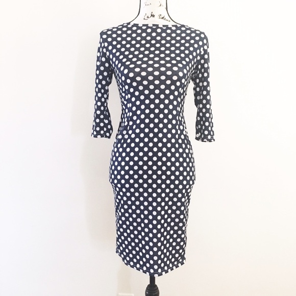 Navy Blue Polka Dot Midi Bodycon Dress S Size - Picture 5 of 7